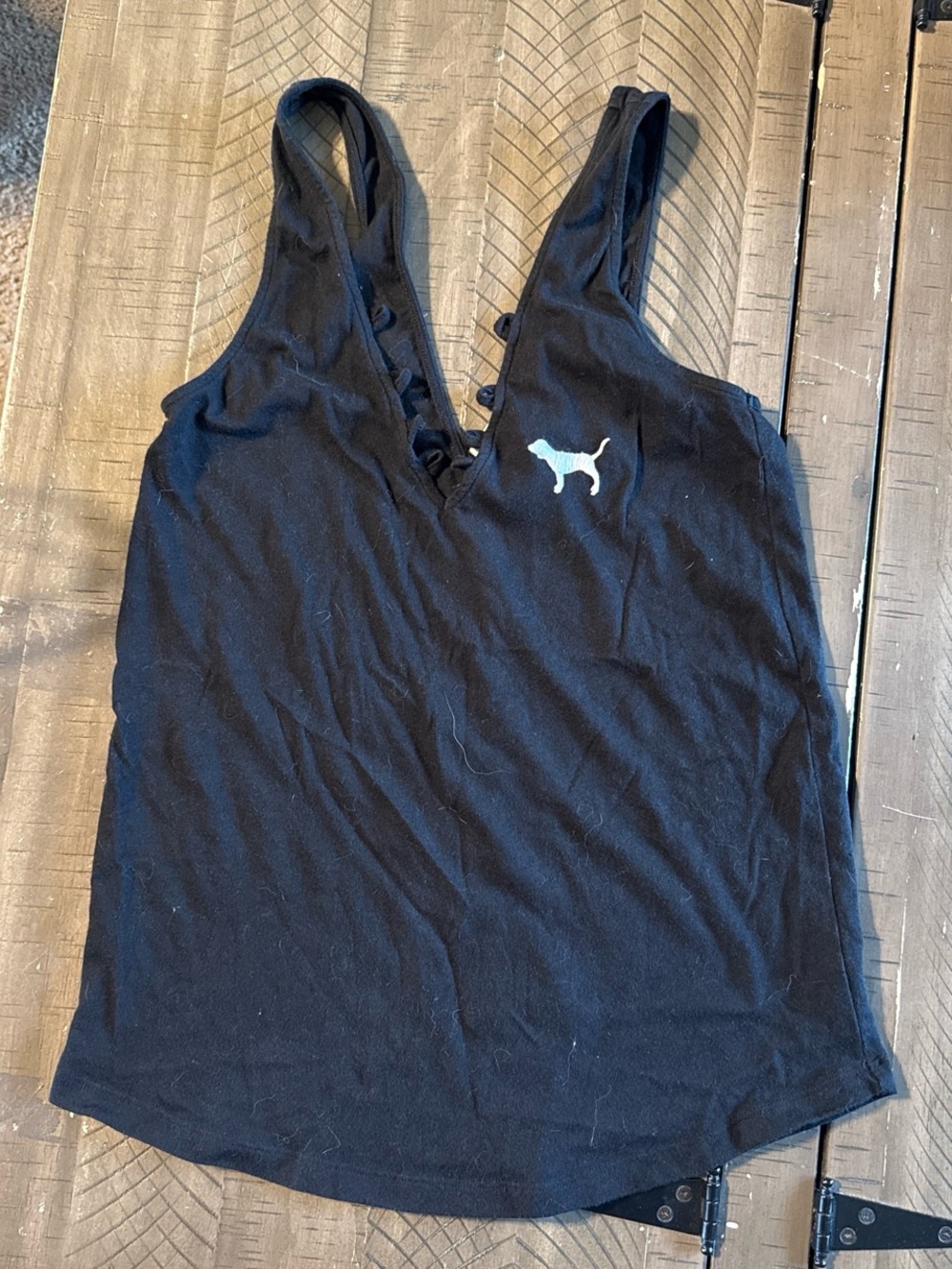 PINK Victoria's Secret Black Lace-Up Back Tank with Dog Logo